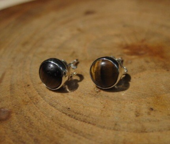 Tiger Eye Silver Stud Earrings by Maribelle Campa