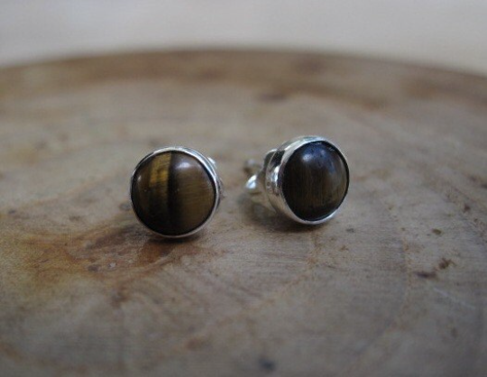 Tiger Eye Silver Stud Earrings by Maribelle Campa