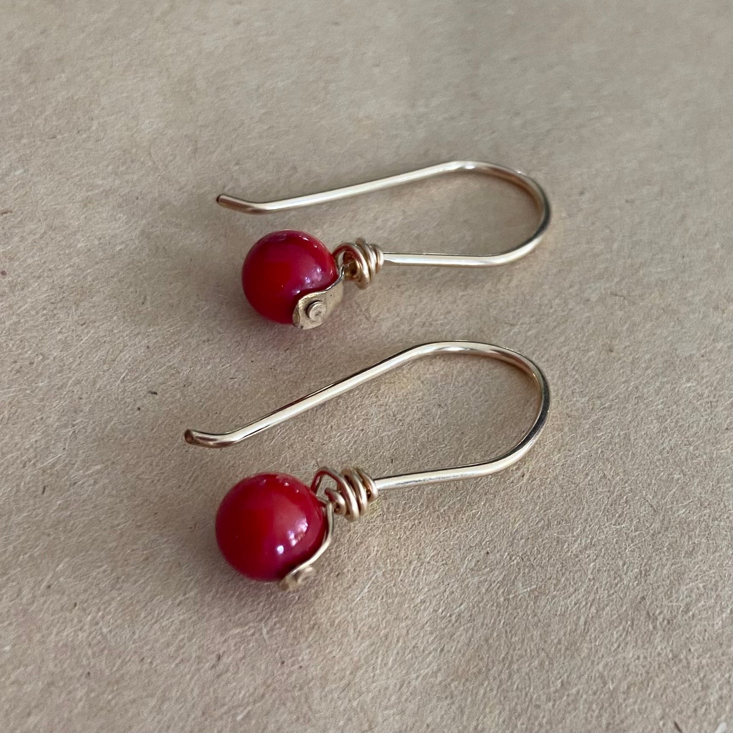 Red Coral gold dangles by Maribelle Campa