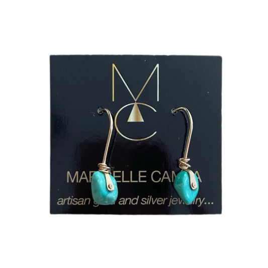 Turquoise gold dangles by Maribelle Campa