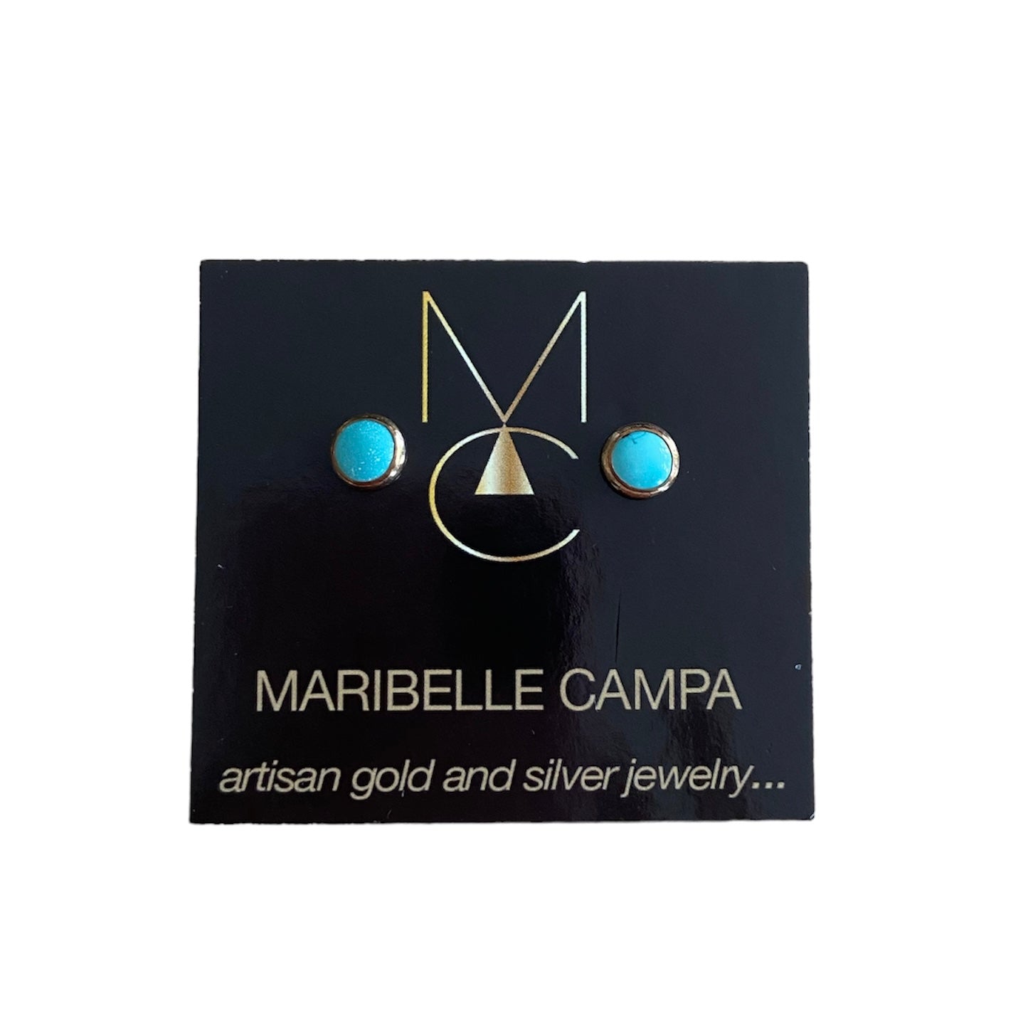 Turquoise Gold Stud Earrings by Maribelle Campa