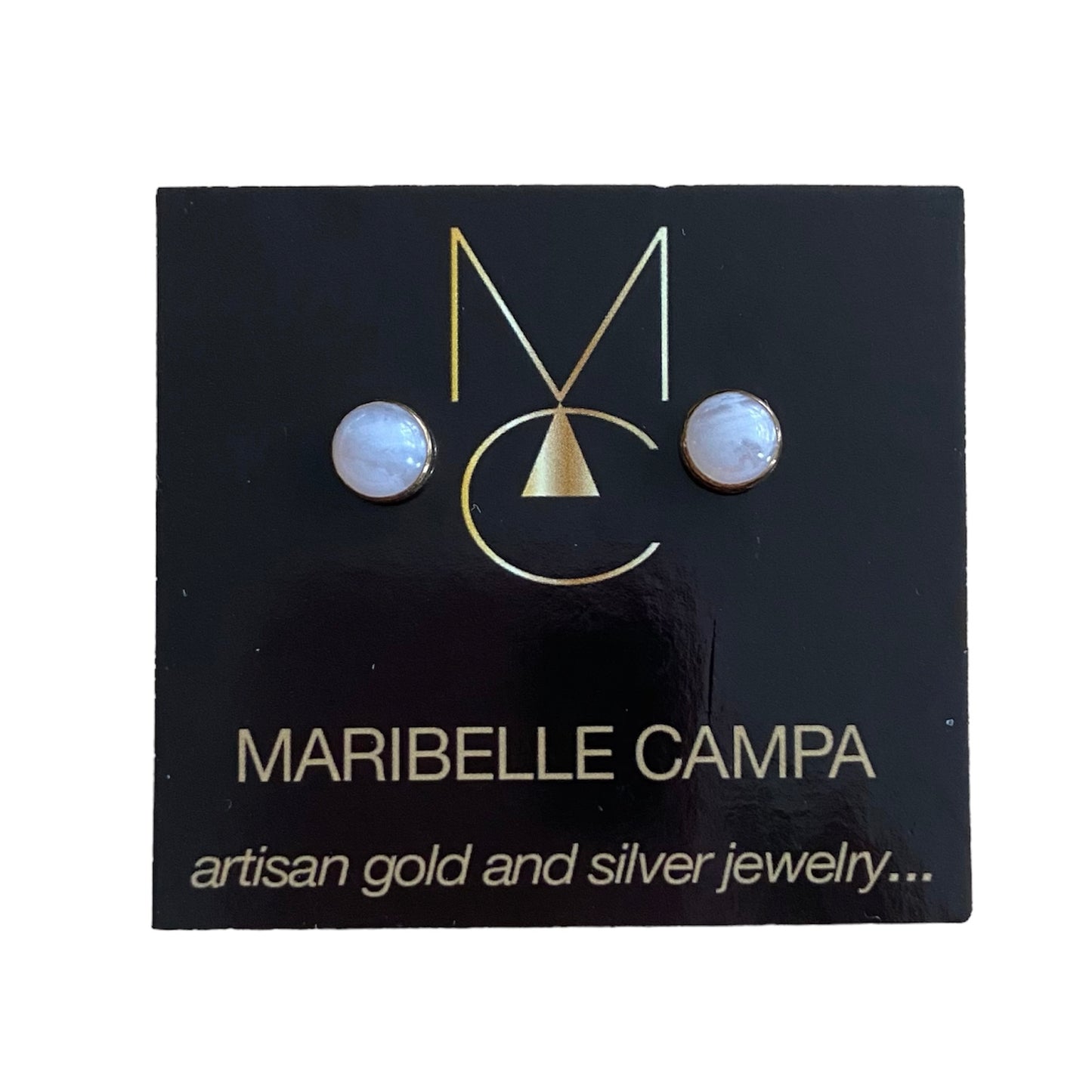 Blue Lace Agate Gold Stud Earrings by Maribelle Campa