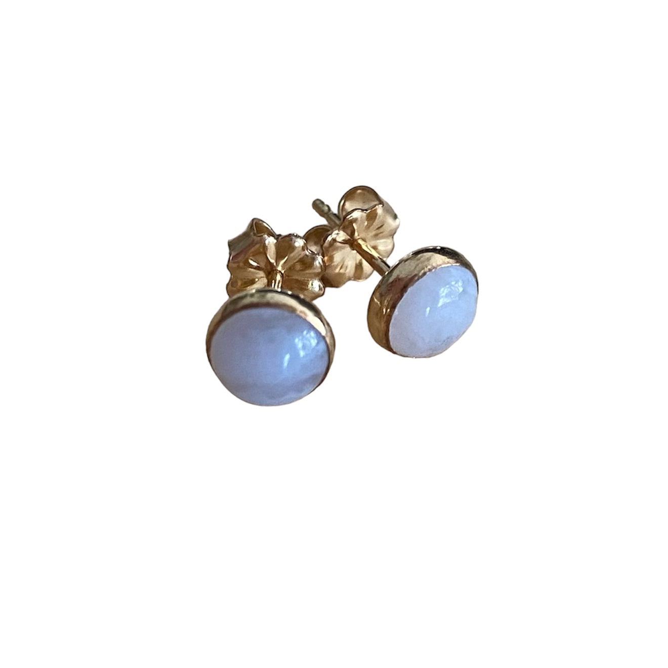 Blue Lace Agate Gold Stud Earrings by Maribelle Campa