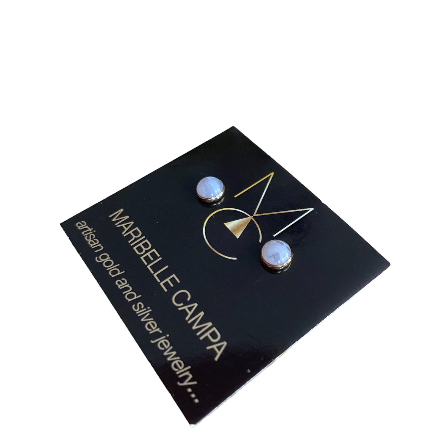 Blue Lace Agate Gold Stud Earrings by Maribelle Campa