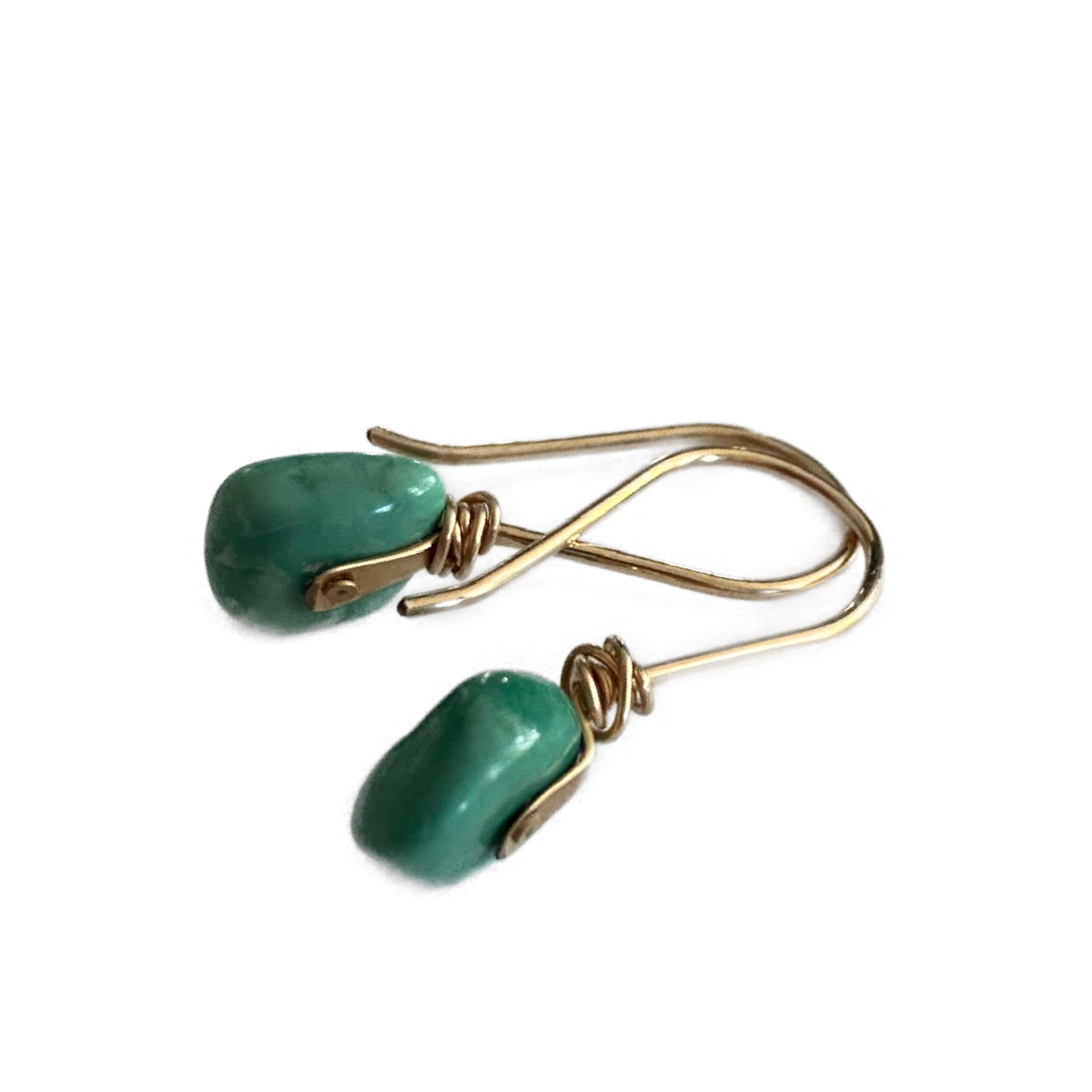 Turquoise gold dangles by Maribelle Campa