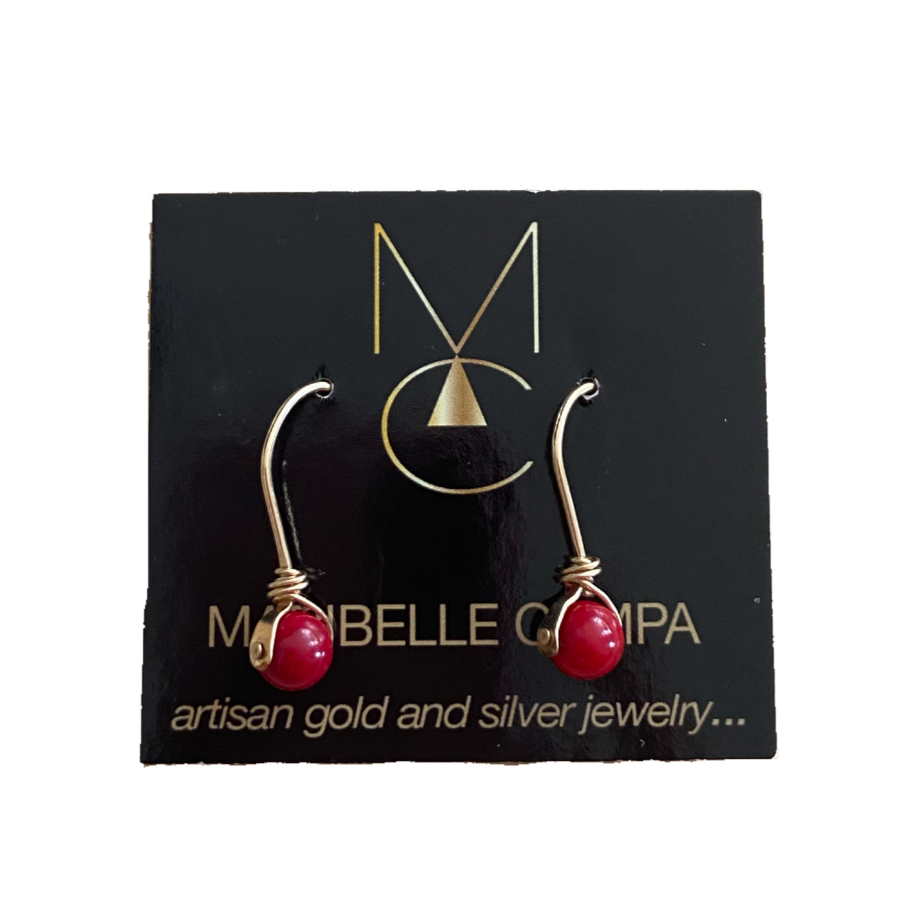 Red Coral gold dangles by Maribelle Campa