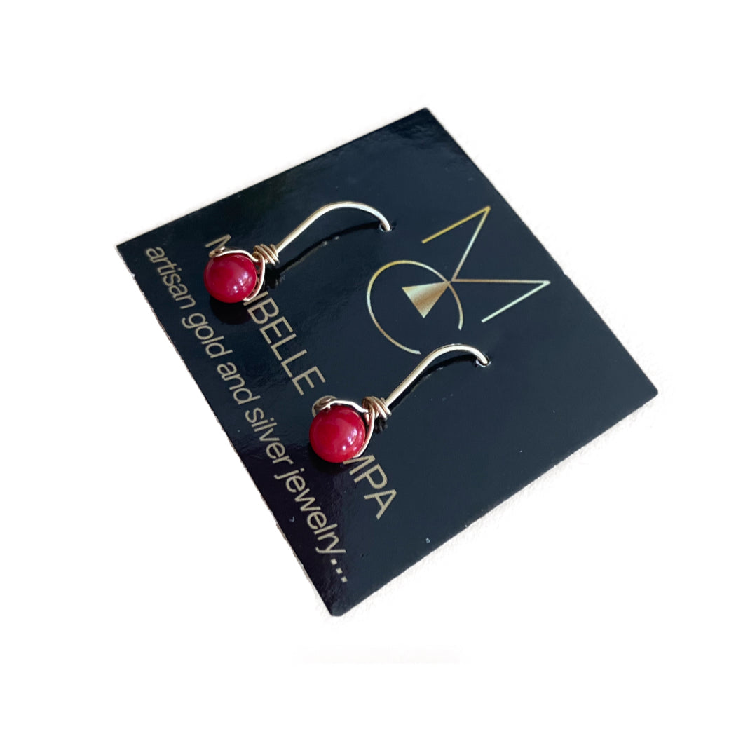 Red Coral gold dangles by Maribelle Campa