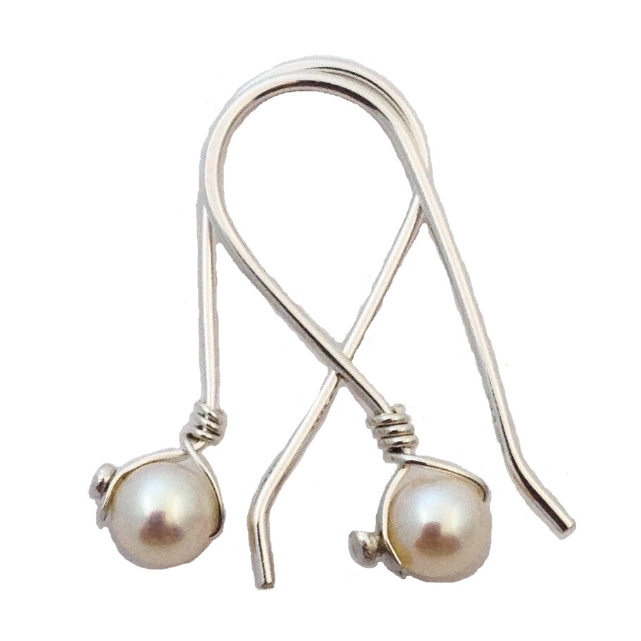 Pearl Silver Dangle Earrings by Maribelle Campa