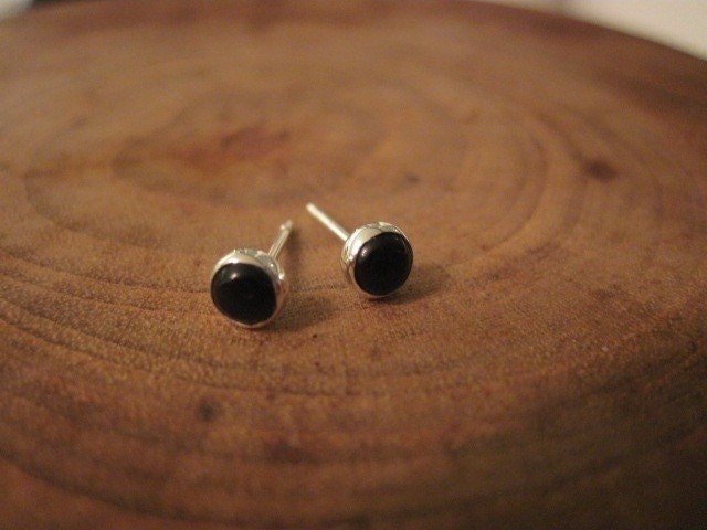 Black Onyx Sterling Silver Stud Earrings 4mm by Maribelle Campa