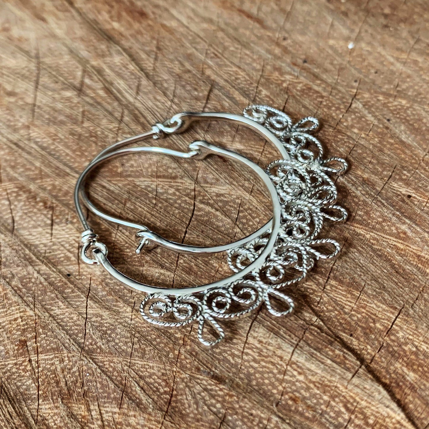 Artisan Filigree Sterling Silver Hoop Earrings by Maribelle Campa