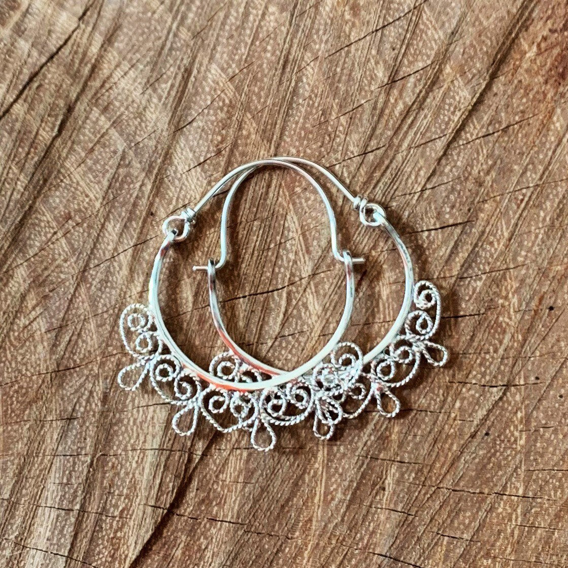 Artisan Filigree Sterling Silver Hoop Earrings by Maribelle Campa