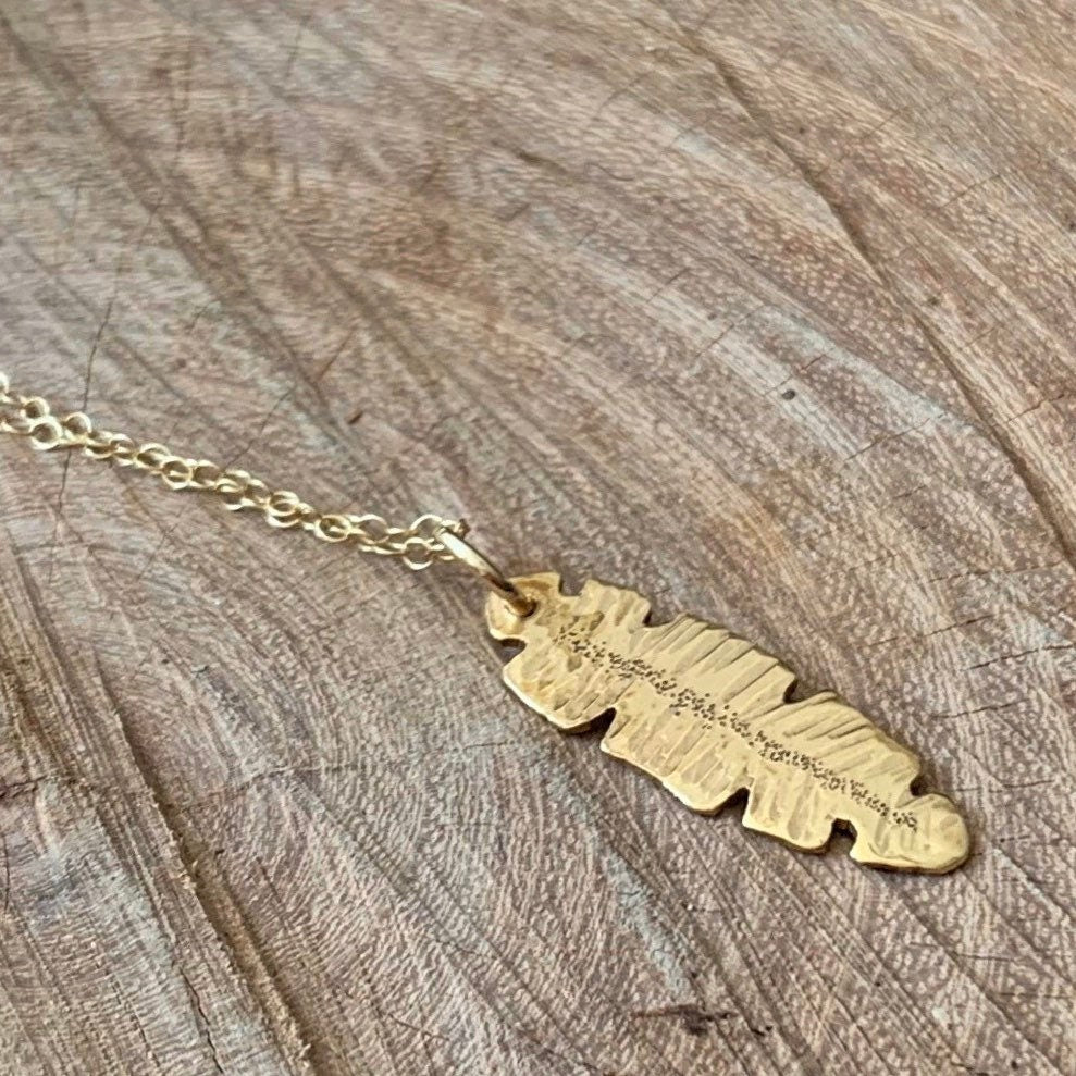 Gold and Brass Banana Leaf Pendant Necklace by Maribelle Campa