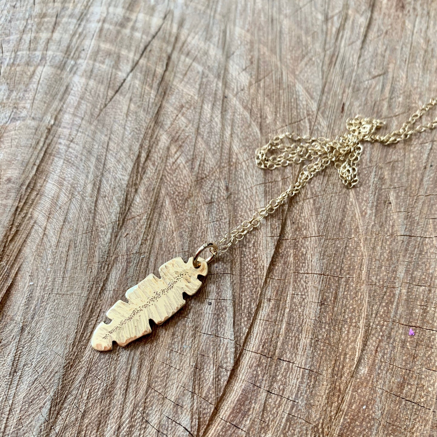 Gold and Brass Banana Leaf Pendant Necklace by Maribelle Campa