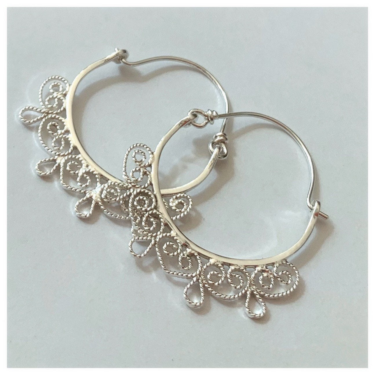 Artisan Filigree Sterling Silver Hoop Earrings by Maribelle Campa