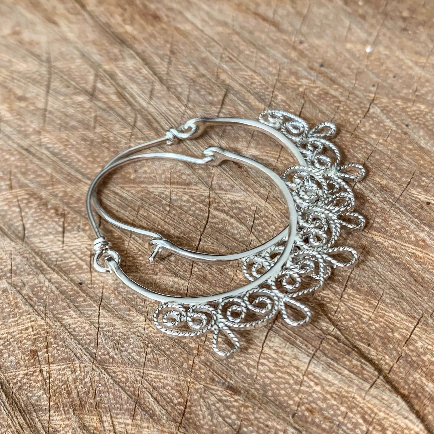 Artisan Filigree Sterling Silver Hoop Earrings by Maribelle Campa