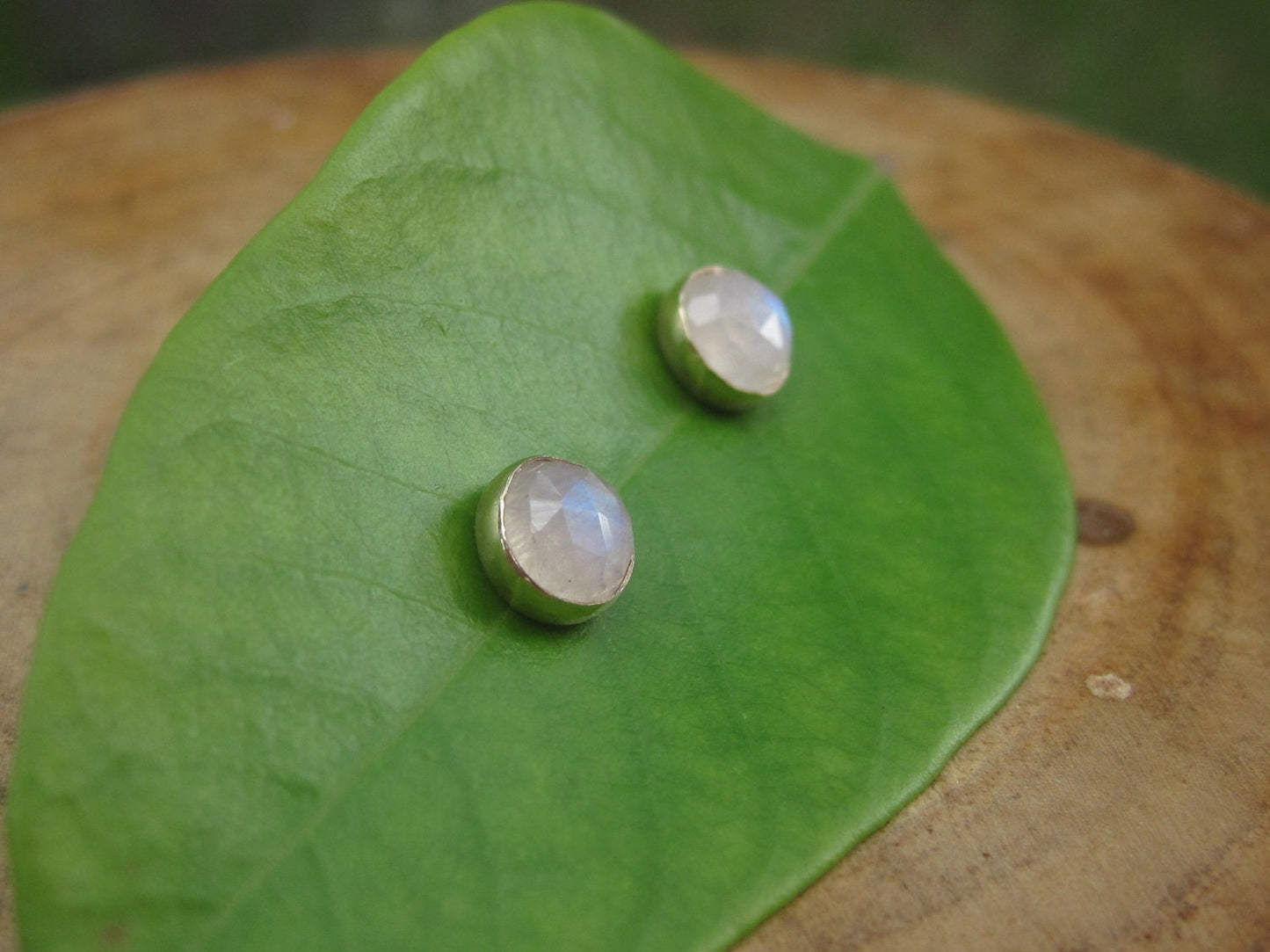 Moonstone 14k gold studs handmade by Maribelle Campa