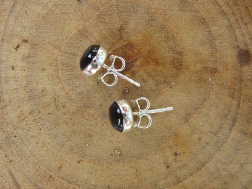 Onyx Silver Stud Earrings by Maribelle Campa