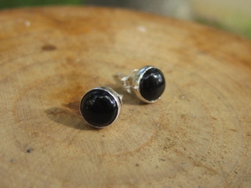 Onyx Silver Stud Earrings by Maribelle Campa