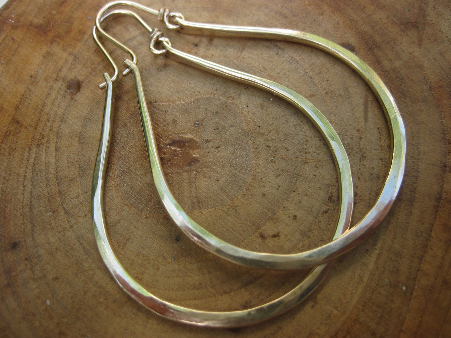 Handmade Gabriela  Extra Large Gold or Silver Hammered Hoops