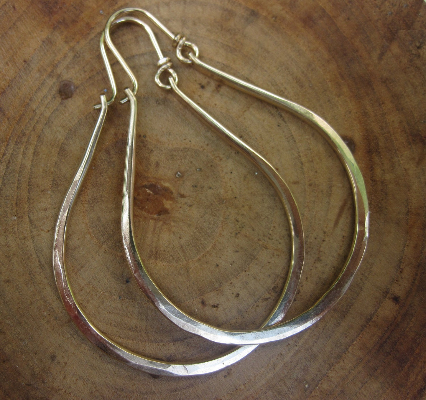 Handmade Gabriela  Extra Large Gold or Silver Hammered Hoops