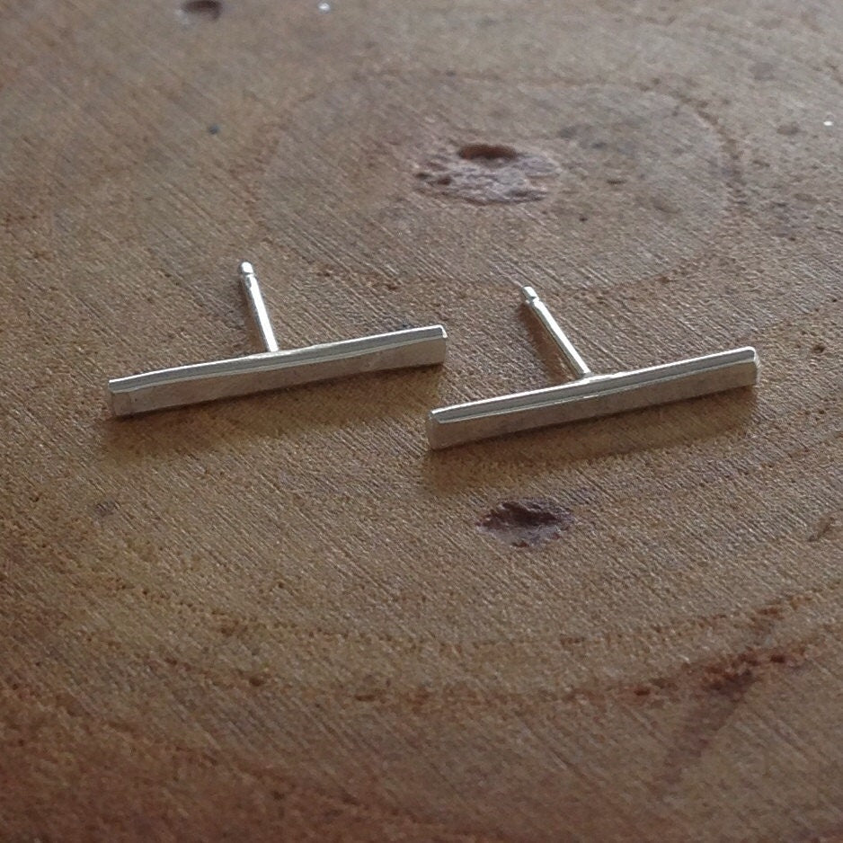 Bar Recycled Silver Stud Earrings by Maribelle Campa