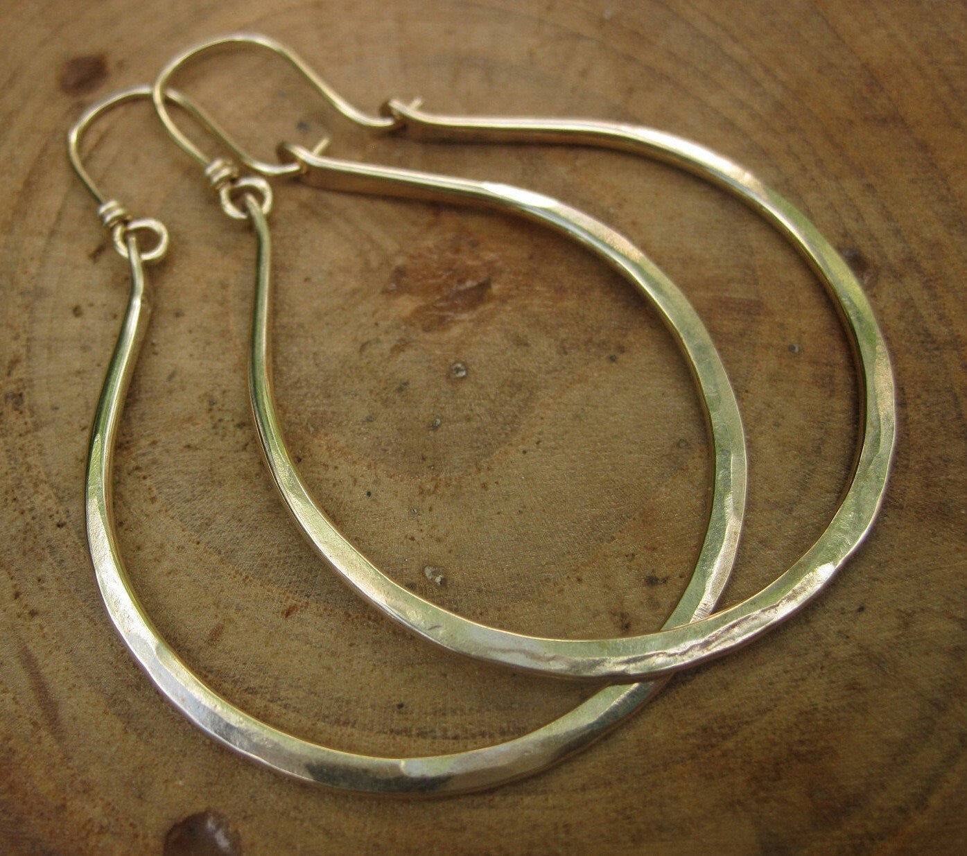 Large Hammered Gold or Silver Gabriela Hoops Earrings Handmade by Maribelle Campa