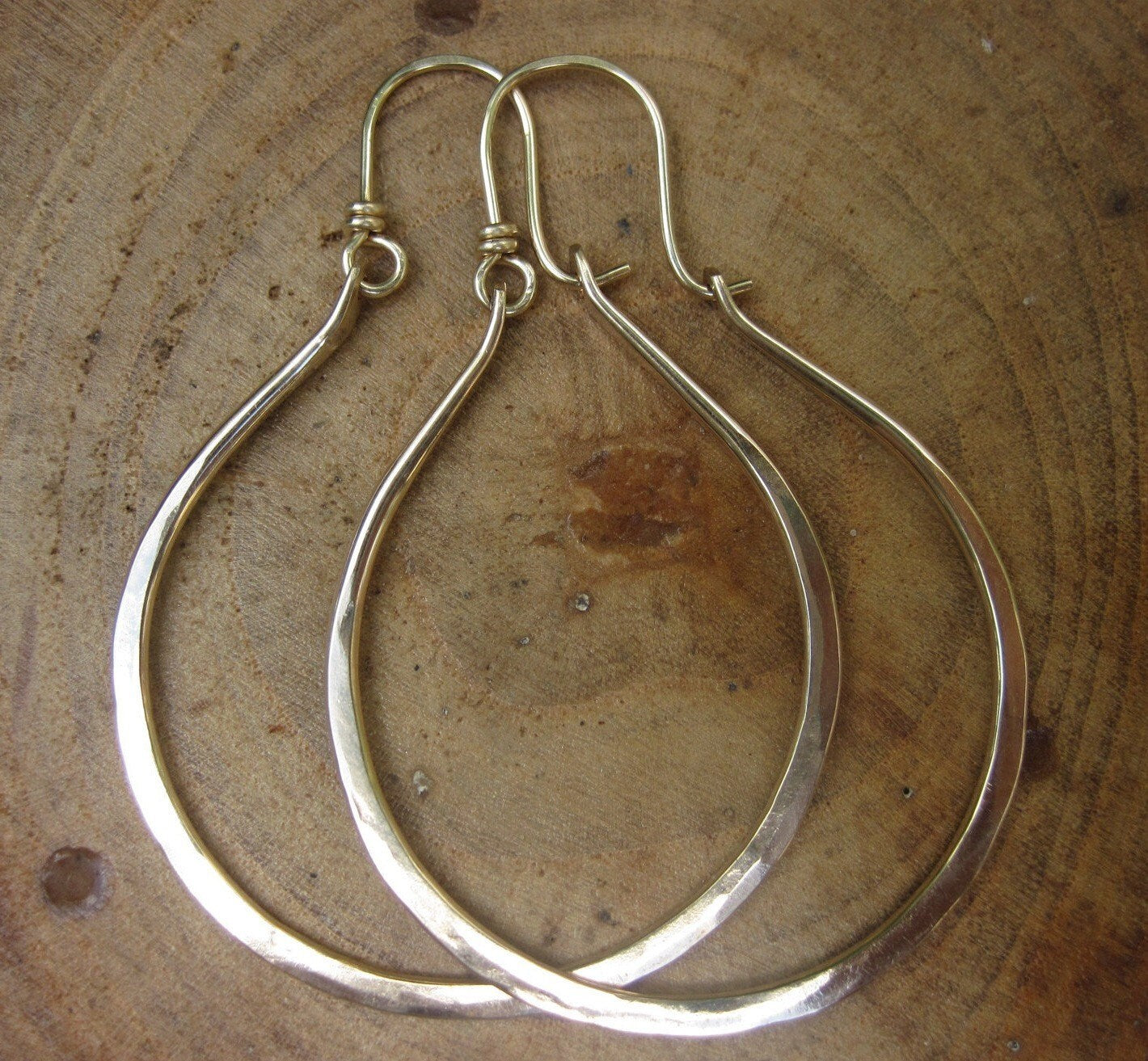 Large Hammered Gold or Silver Gabriela Hoops Earrings Handmade by Maribelle Campa