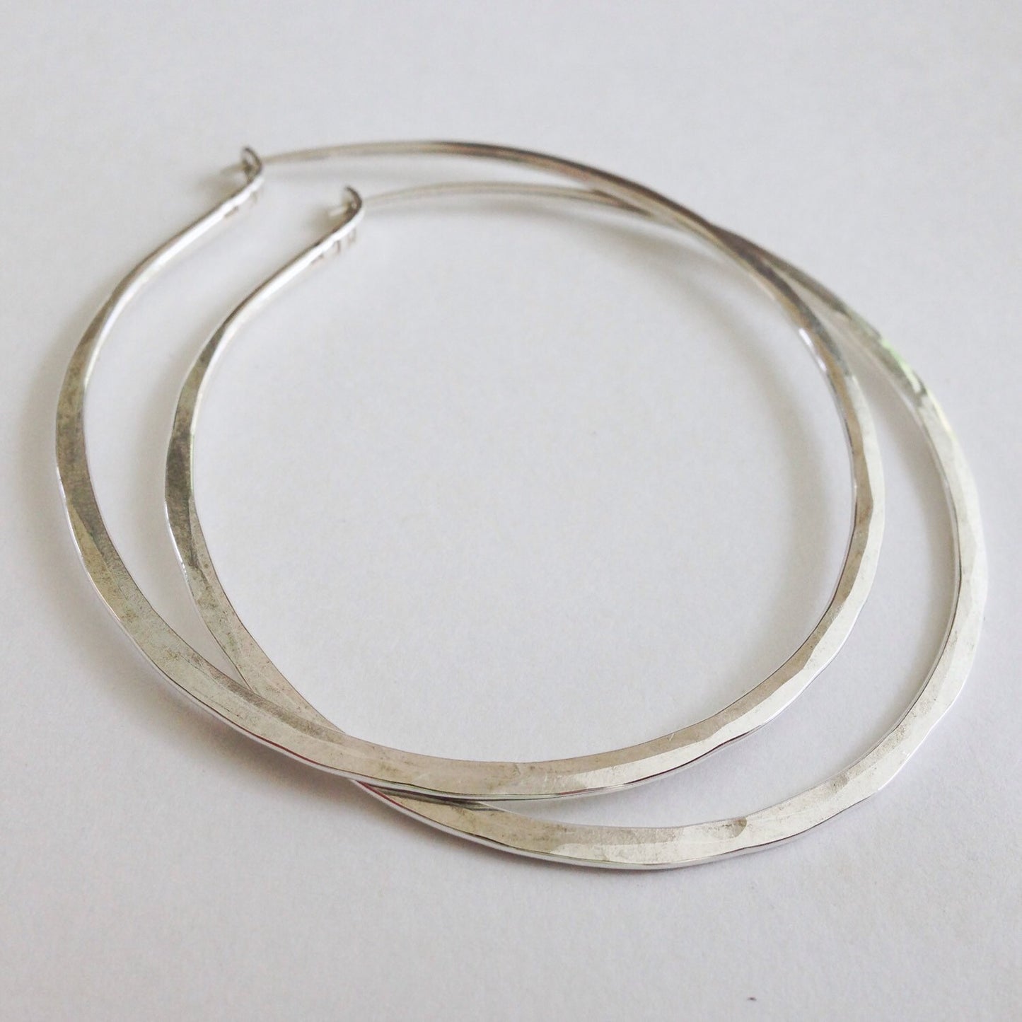 Handmade Sterling Silver Sculpted Large Classic Hoops Heavy Gauge