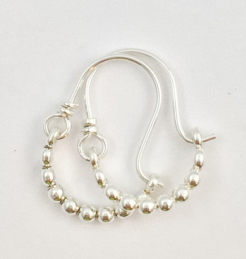 Mini Beaded Silver Hoop Earrings by Maribelle Campa