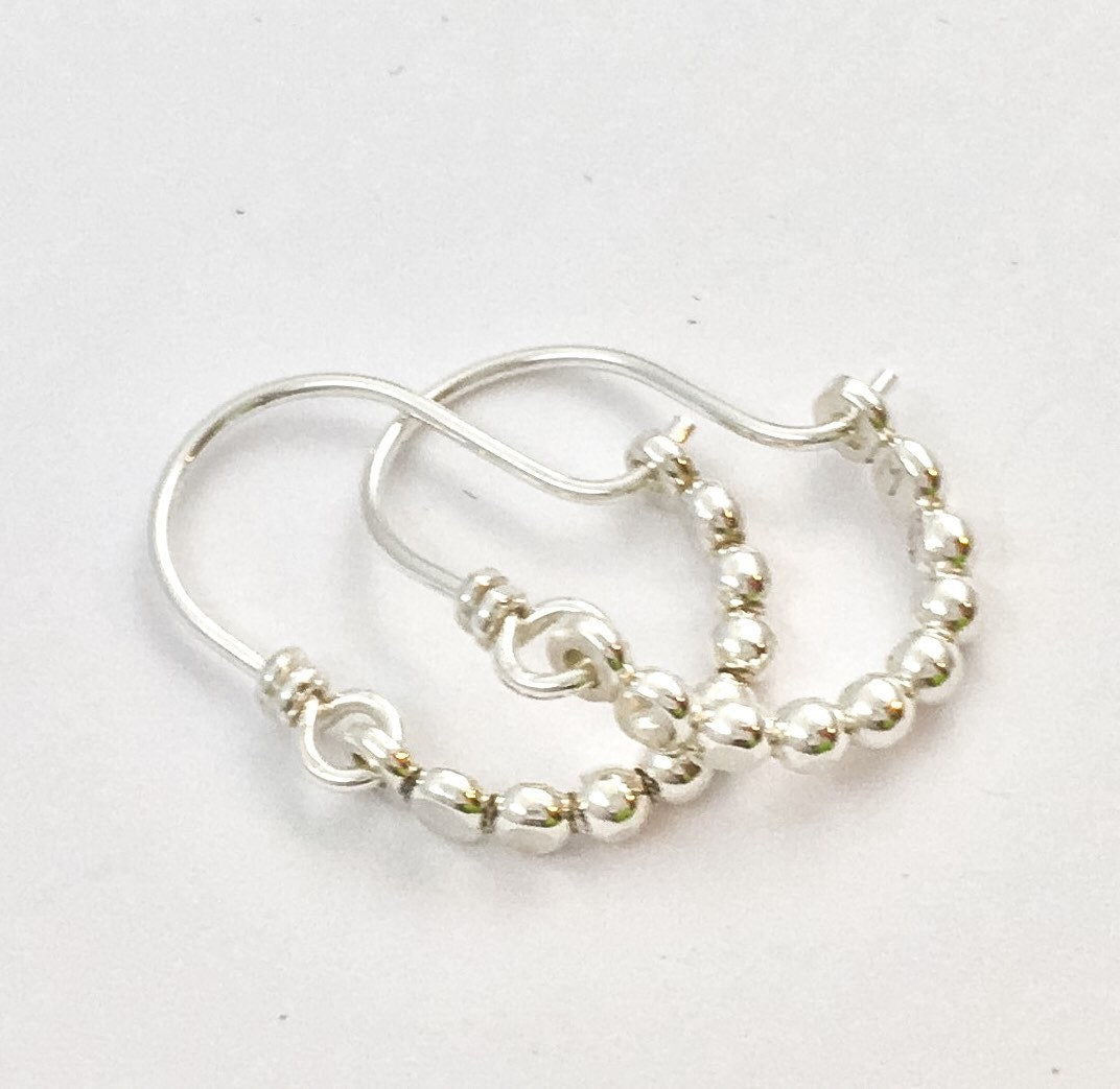 Mini Beaded Silver Hoop Earrings by Maribelle Campa