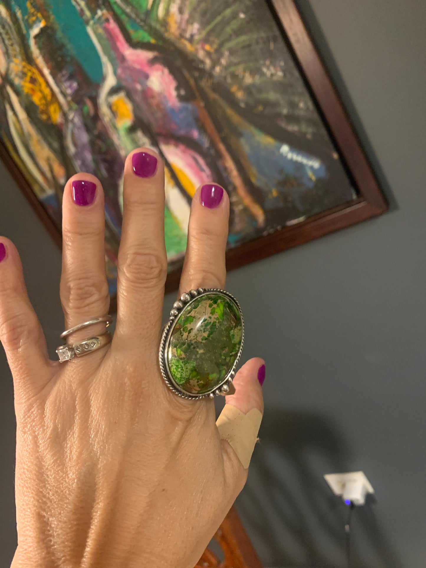 Green Jasper Silver Ring Size 9 by Maribelle Campa