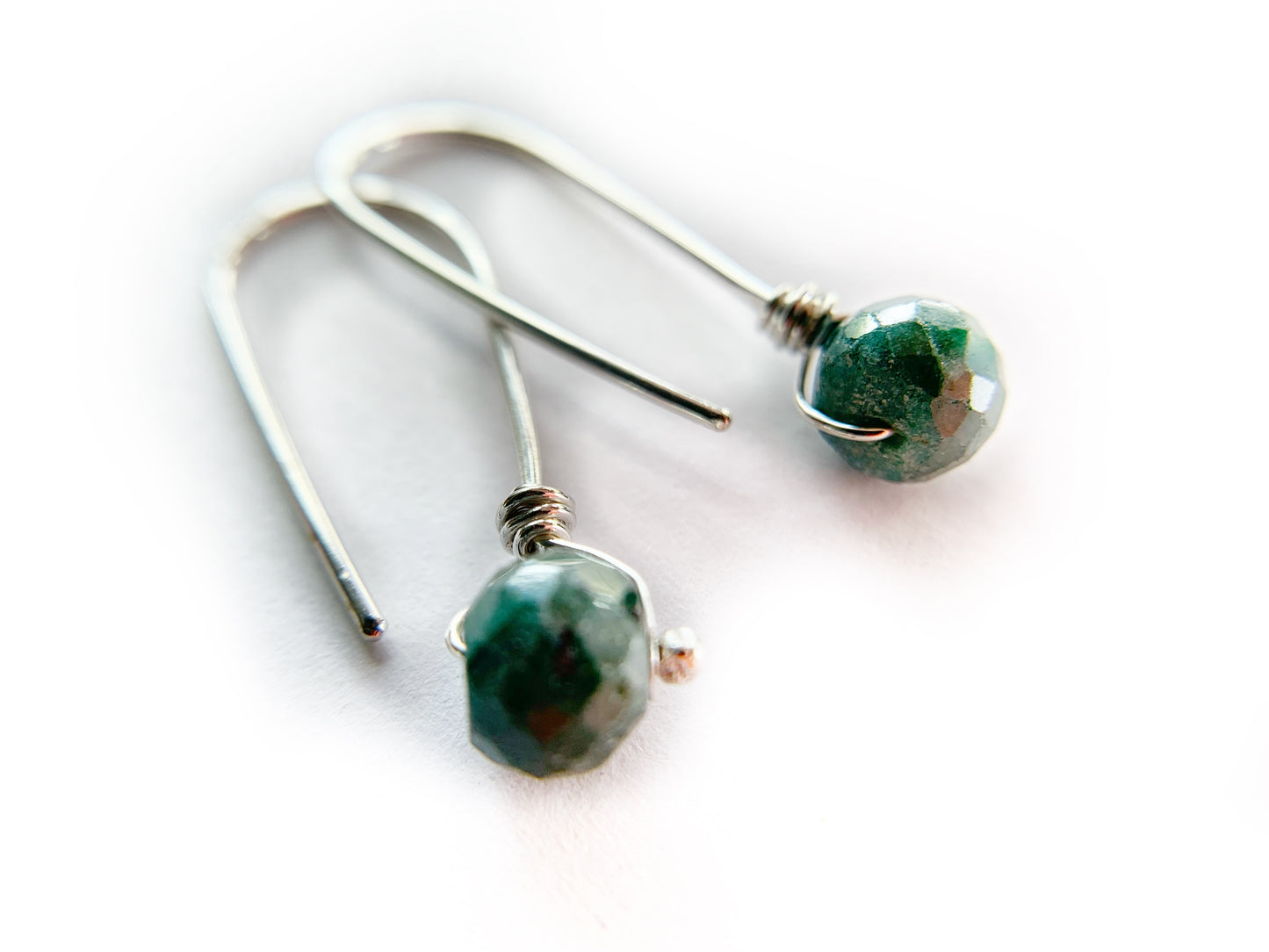 Emerald Silver Dangle Earrings by Maribelle Campa