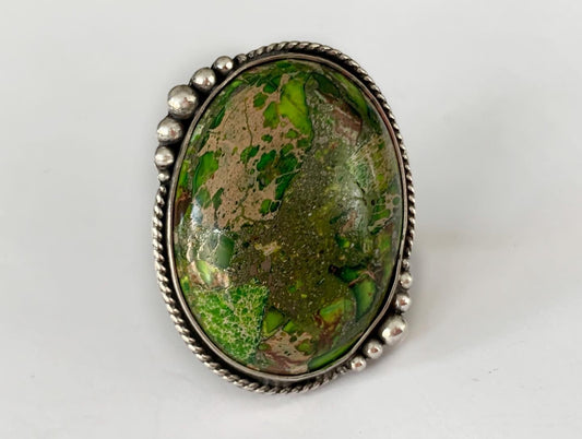 Green Jasper Silver Ring Size 9 by Maribelle Campa