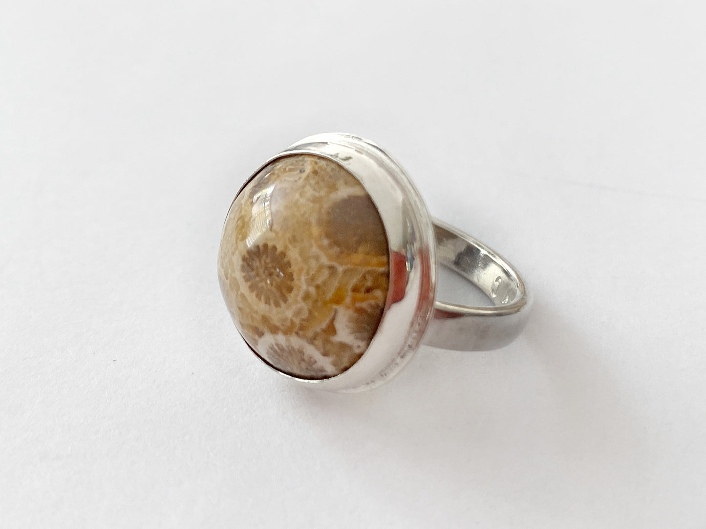 Fossilized Coral Silver Ring Size 7 by Maribelle Campa