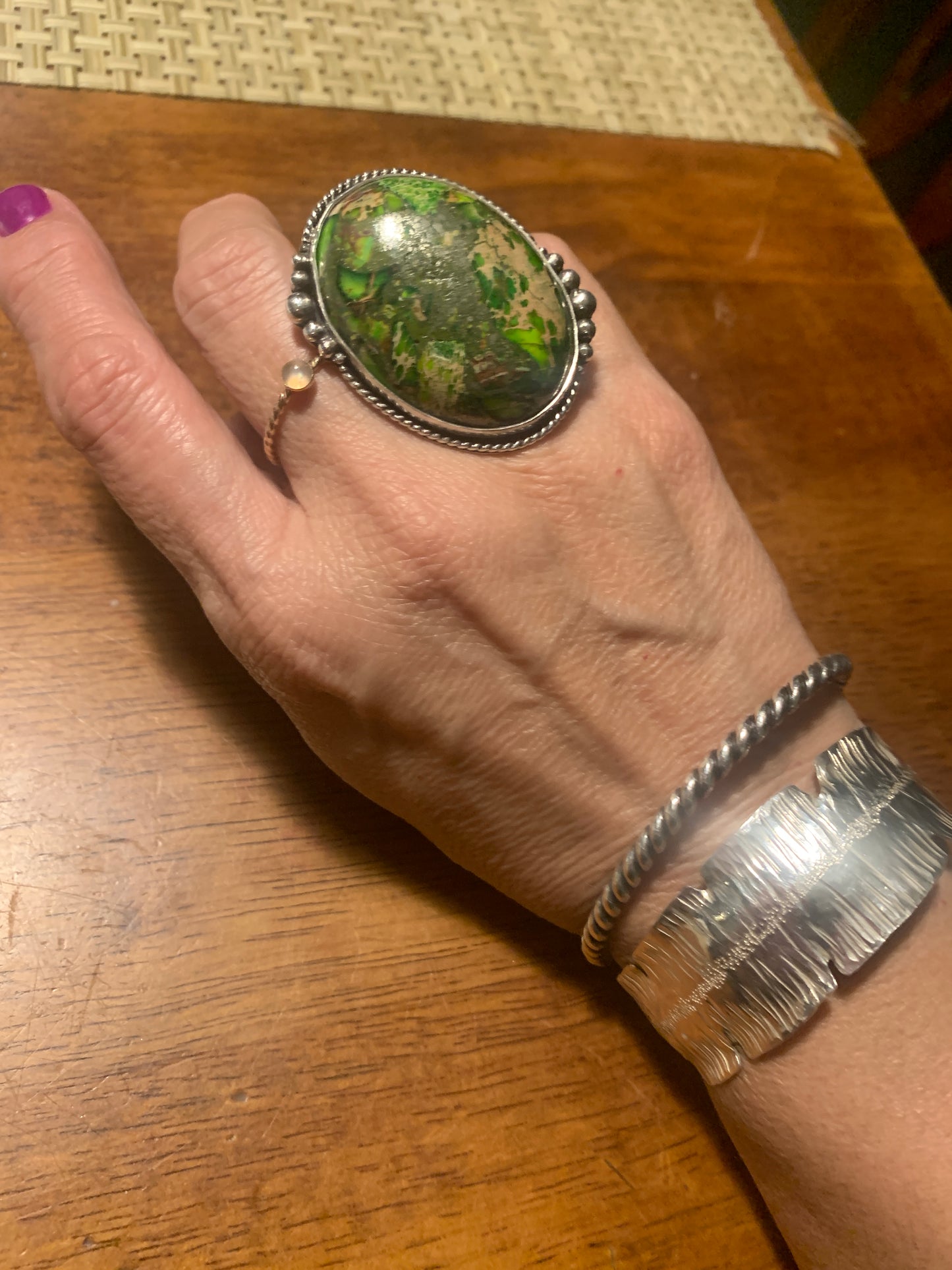 Green Jasper Silver Ring Size 9 by Maribelle Campa