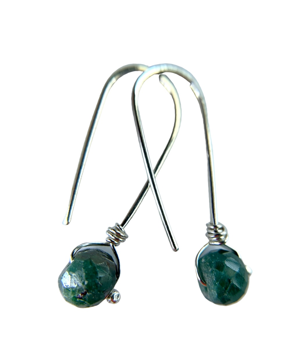 Emerald Silver Dangle Earrings by Maribelle Campa