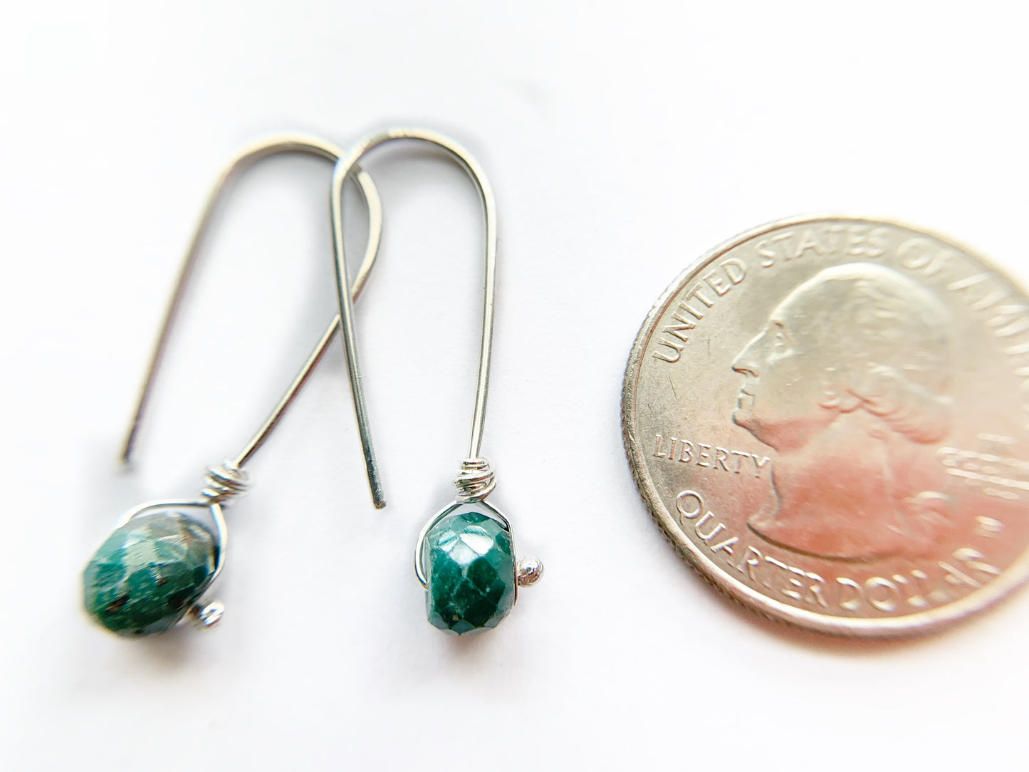 Emerald Silver Dangle Earrings by Maribelle Campa