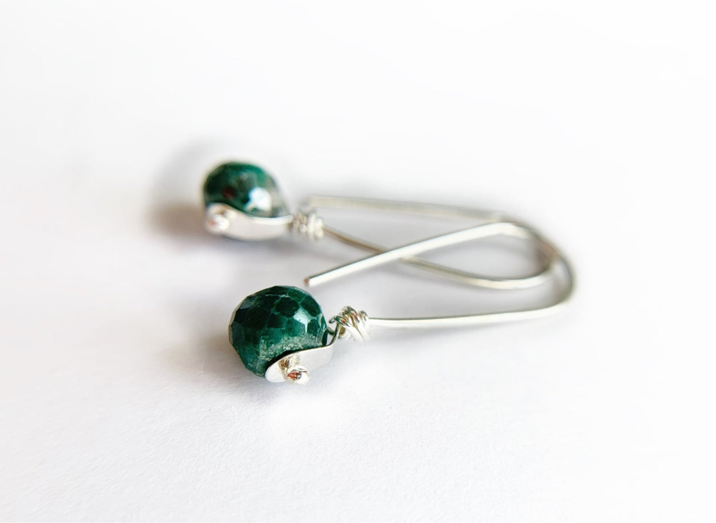 Emerald Silver Dangle Earrings by Maribelle Campa