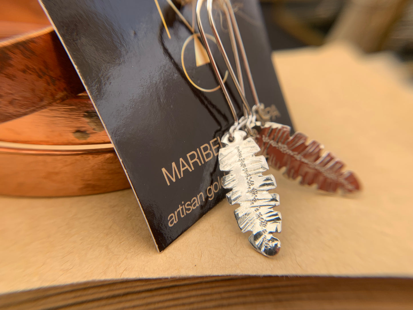 Silver Banana Leaf Artisan Earrings by Maribelle Campa